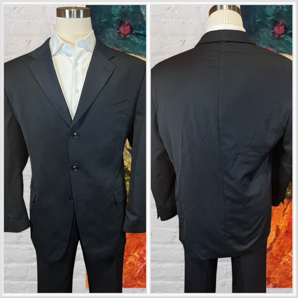 Jones New York Mens 46R Solid Black Blazer Sport Suit Jacket 3/2 Roll - Picture 5 of 15